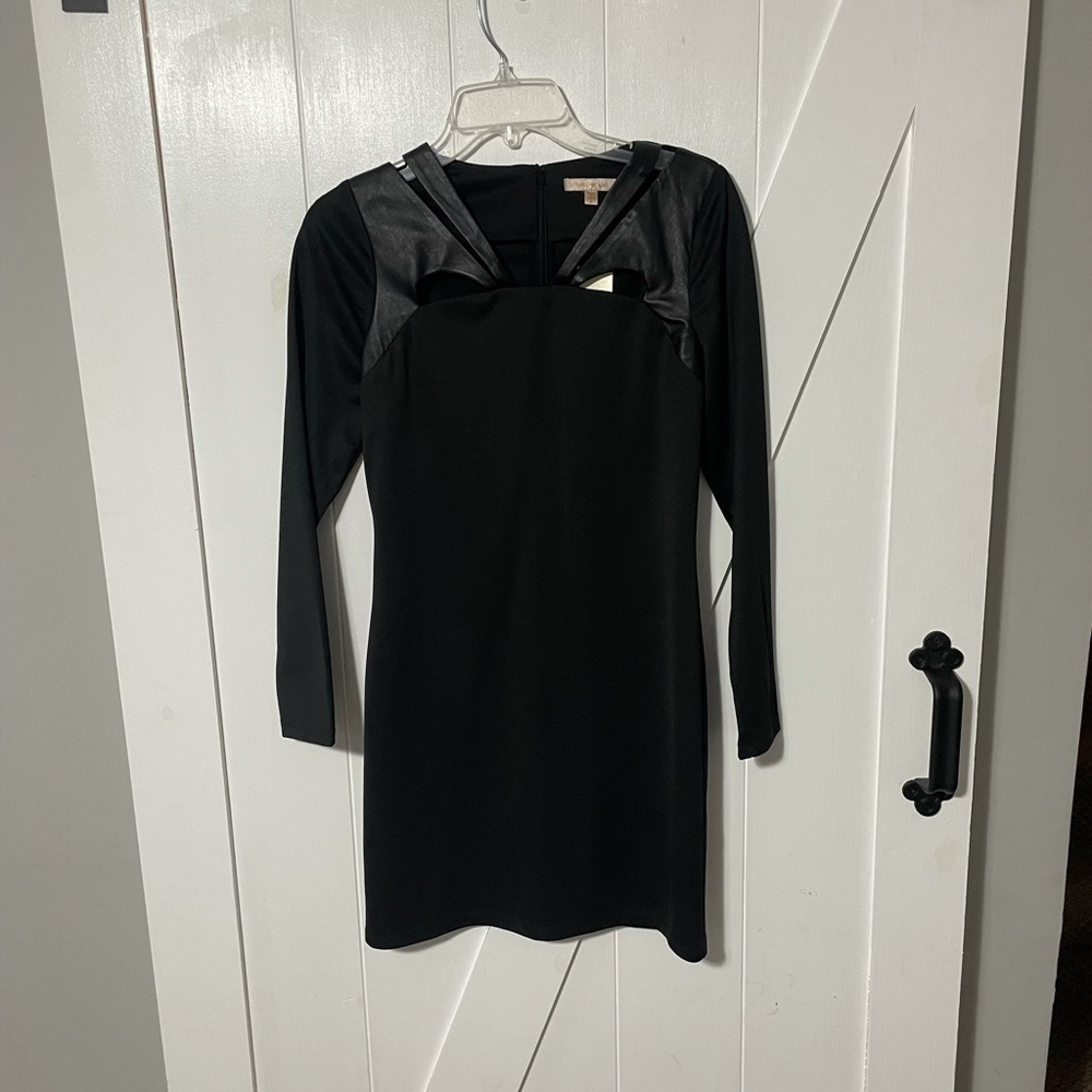 Skies Are Blue Little Black Dress Size 8 with Faux Leather Detail Zip Up